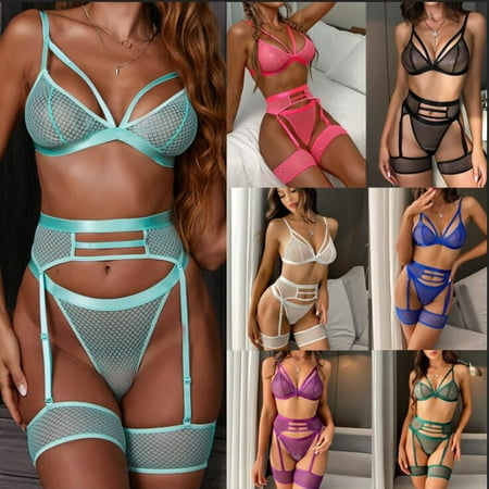 

Hopeup 1 Set Erotic Bodysuit See Through Show Body Lines Relax Sexy V-Neck Lace Bra Thong Underwear Set for Women
