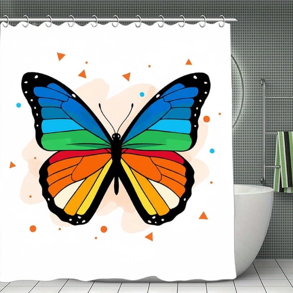 Butterfly Print Shower Curtain,Modern Fabric Waterproof Shower Curtain Set with Hooks 70.8×70.8Inch (180×180cm)