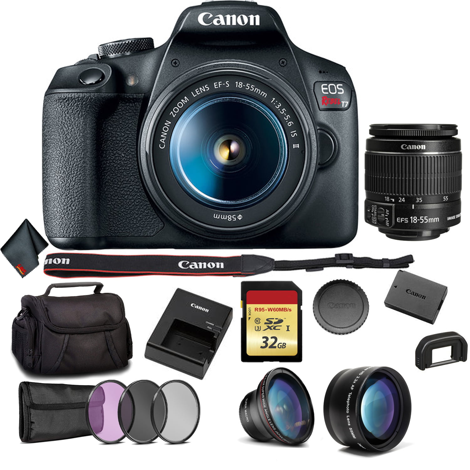 Canon EOS Rebel T7 DSLR Camera with 18-55mm Lens Bundle + More