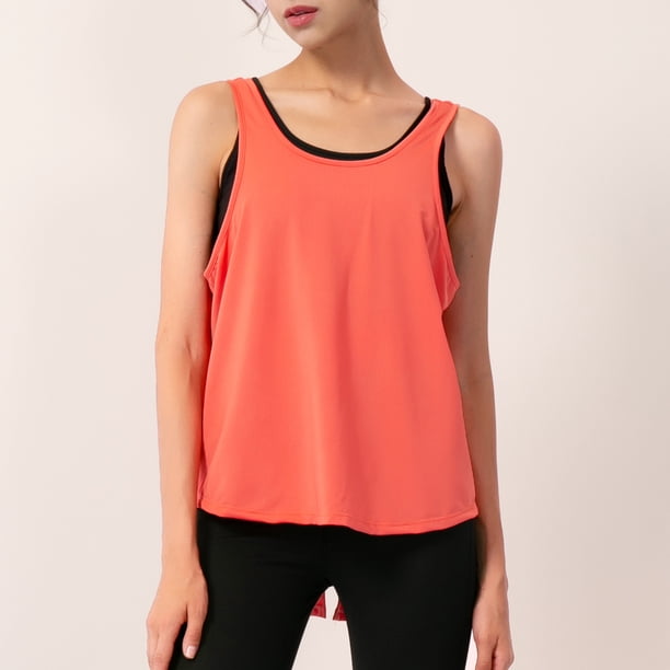 Chaleco deportivo suelto para mujer Camiseta sin mangas con abertura en la espalda atada