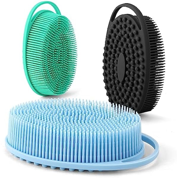 wonima11 Silicone Body Scrubber,Loofah Exfoliating Body Scrubber,Bath Brush,Set of 3 Soft Body Scrubber,Deep Pore Cleansing,Long Lasting and Durable,Bristles Suitable for Sensitive Skin and Scalp