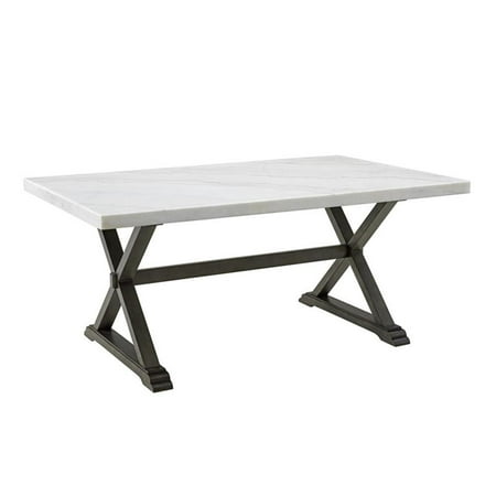 Pemberly Row Traditional Landon Marble Top Dining Table in White