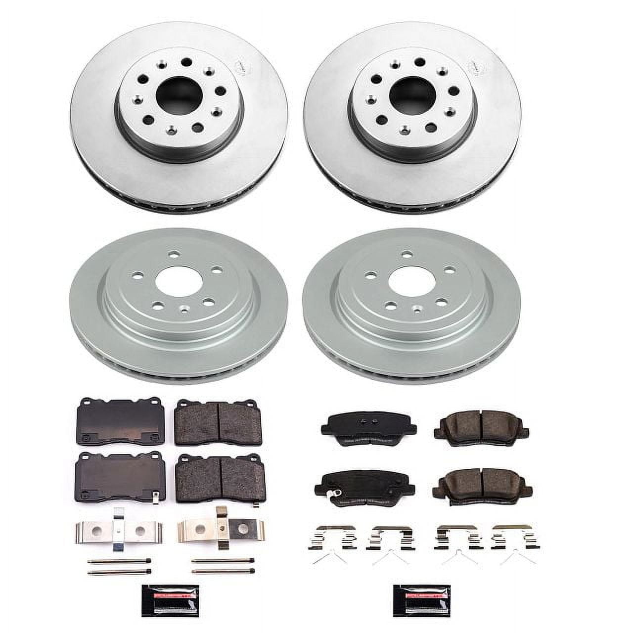 PowerStop Front and Rear Geomet Coated Brake Rotor and Pad Kit Fits: CADILLAC Select Models CRK8973