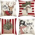 thumbnail image 1 of HAYAN Christmas Snowman Reindeer Gloves Eucalyptus Red Throw Pillow Covers, 20 x 20 Inch Winter Holiday Stripes Cushion Case Decoration for Sofa Couch Set of 4, 1 of 1