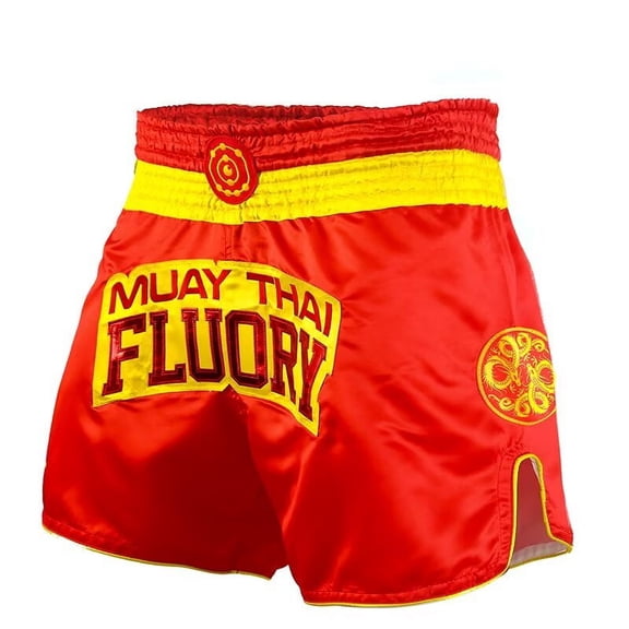 FLUORY Muay Thai Shorts Free Combat Mixed Martial Arts Boxing Training Match Pants Chinese Flag Embroidery Shorts