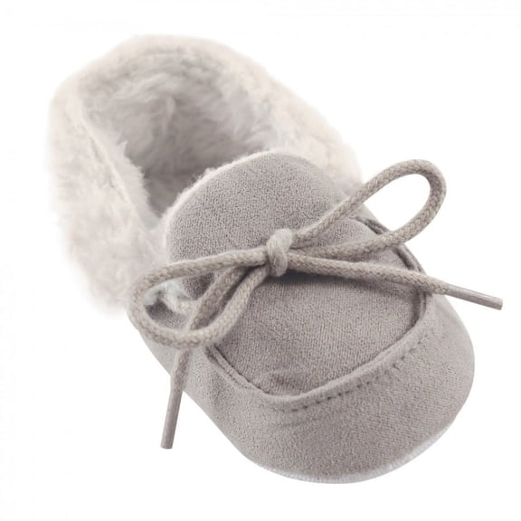 Luvable Friends Baby Unisex Moccasin Shoes, Gray, 0-6 Months