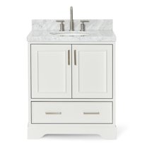 Ariel Stafford 30.5 In. Single Oval Sink Vanity With Carrara White Marble Countertop W/1.5" Edge In White