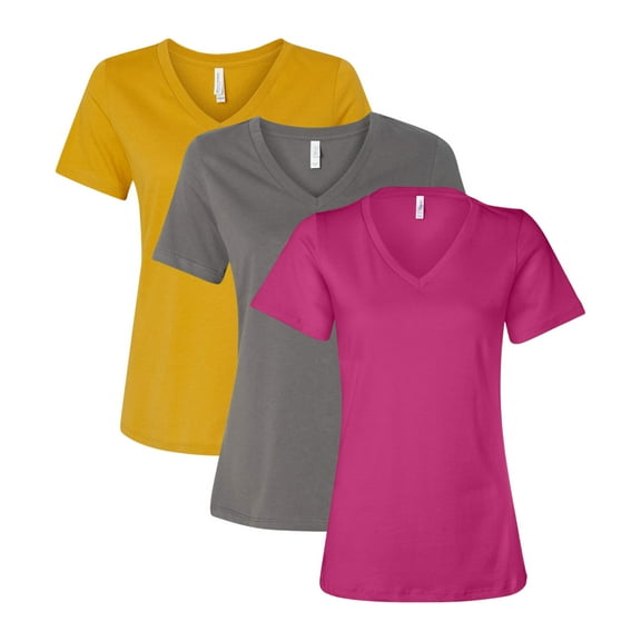 BELLA + CANVAS Women’s Jersey V-Neck T-Shirt, Assorted Short Sleeve Shirts 100% Ring-Spun Cotton Bulk V-Neck Tee, Mix Tees (Dark Color 3 Pack, M)