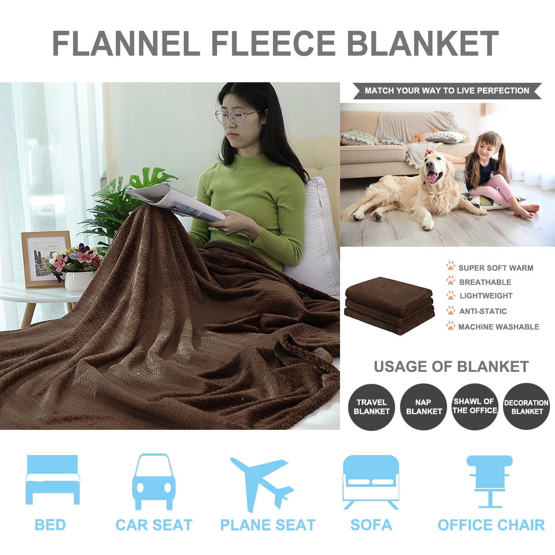 Microplush Fleece Blanket All-Season Anti-Static Throw 50'' x 60'' Burgundy