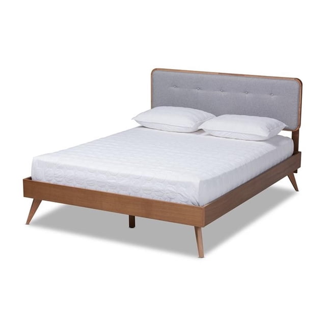 Allora Mid-Century Wood and Fabric Queen Platform Bed - Light Gray