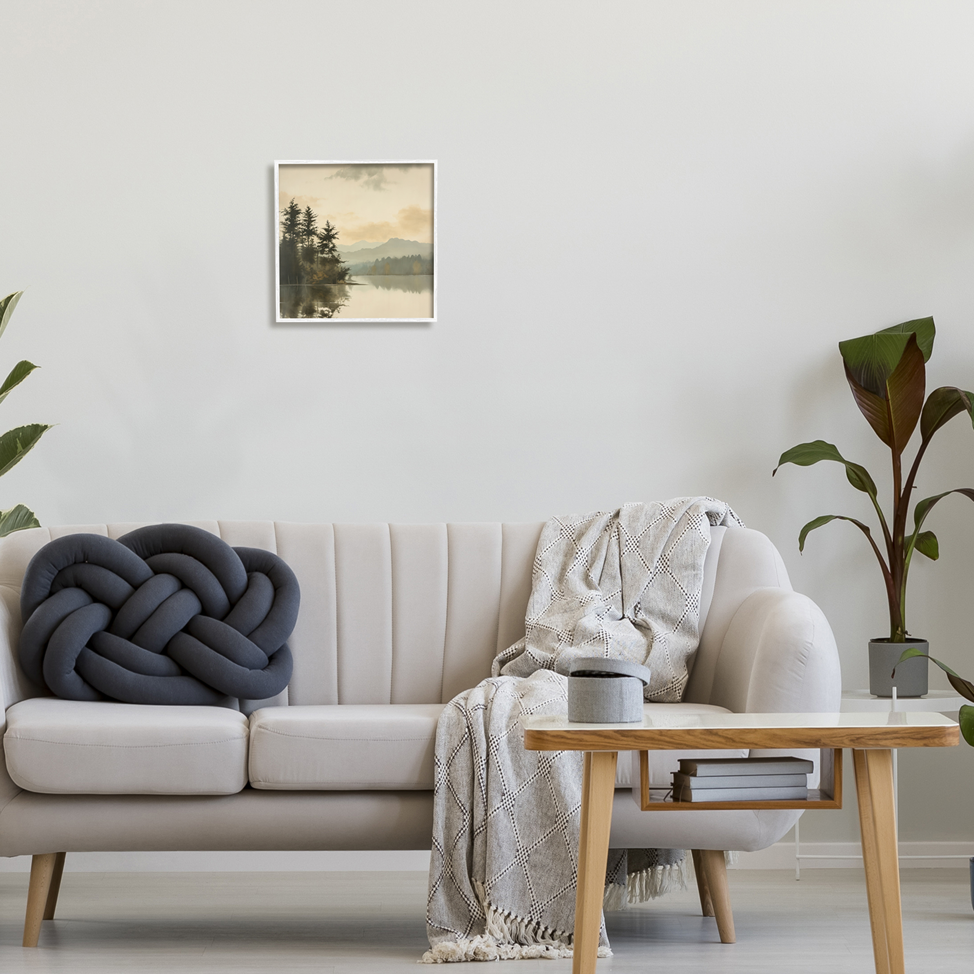 Stupell Industries Beige Mountain Landscape Landscape Painting White Framed Art Print Wall Art, 12 x 12