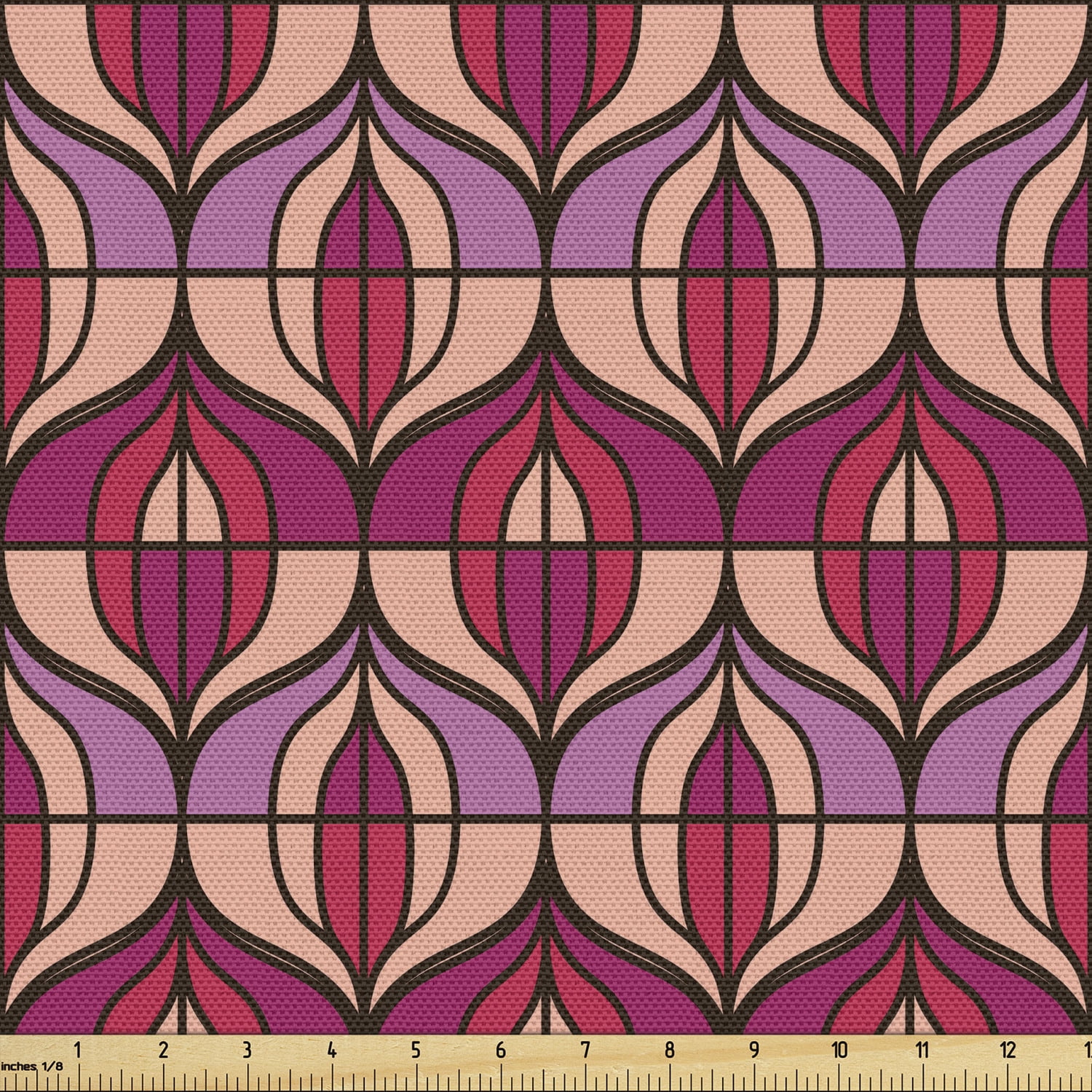 Vintage Retro Mod 60's  Floral Poppy Cotton Fabric ~ Orange Lavender Pink Gray 
