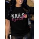 thumbnail image 1 of Women'S Casual Crew Neck T-Shirt with Nails & Girl Talk Print, Cotton Knit Fabric, Short Sleeve Top for All Seasons, 220gsm - Fashionable & Comfortable Clothing, 1 of 6