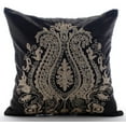 thumbnail image 1 of Throw Pillow Covers, Charcoal Grey Decorative Pillow Cover, Zardozi Indian Paisley Antique Traditional Pillow Cover, 18x18 inch (45x45 cm) Pillow Cover, Square Velvet - Magestic Gold, 1 of 3