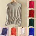 thumbnail image 1 of Leodye Chandails Légers pour Femmes Col Rond Manches Longues Décontracté Doux Chandail Hauts Tenues d'Automne Rouge Melon D\'eau 10(TG), 1 of 3