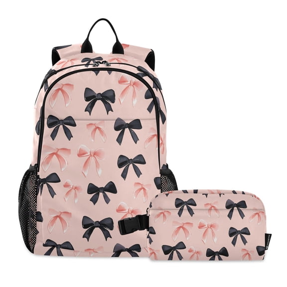 ALAZA Pink Black Bows School Backpack Lunch Box Set Student Bookbag
