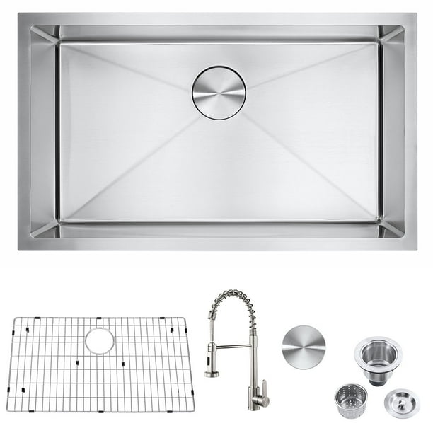 Kitchen Sink Stainless Steel Undermount Basin With Faucet Bottom Grid Strainer Single Bowl Sink For Home Walmart Com Walmart Com