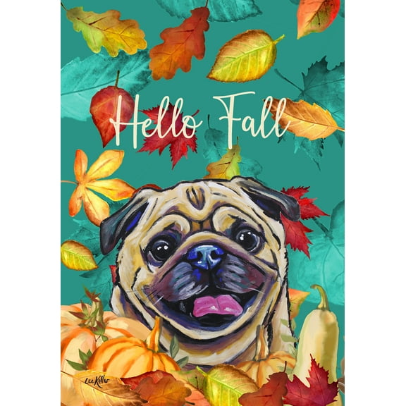 Pug Fawn - Hippie Hound Studios Fall Garden Flag