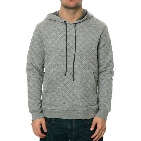 AMBIG Mens The Dwight Quilted Hoodie Sweatshirt, Grey, Small