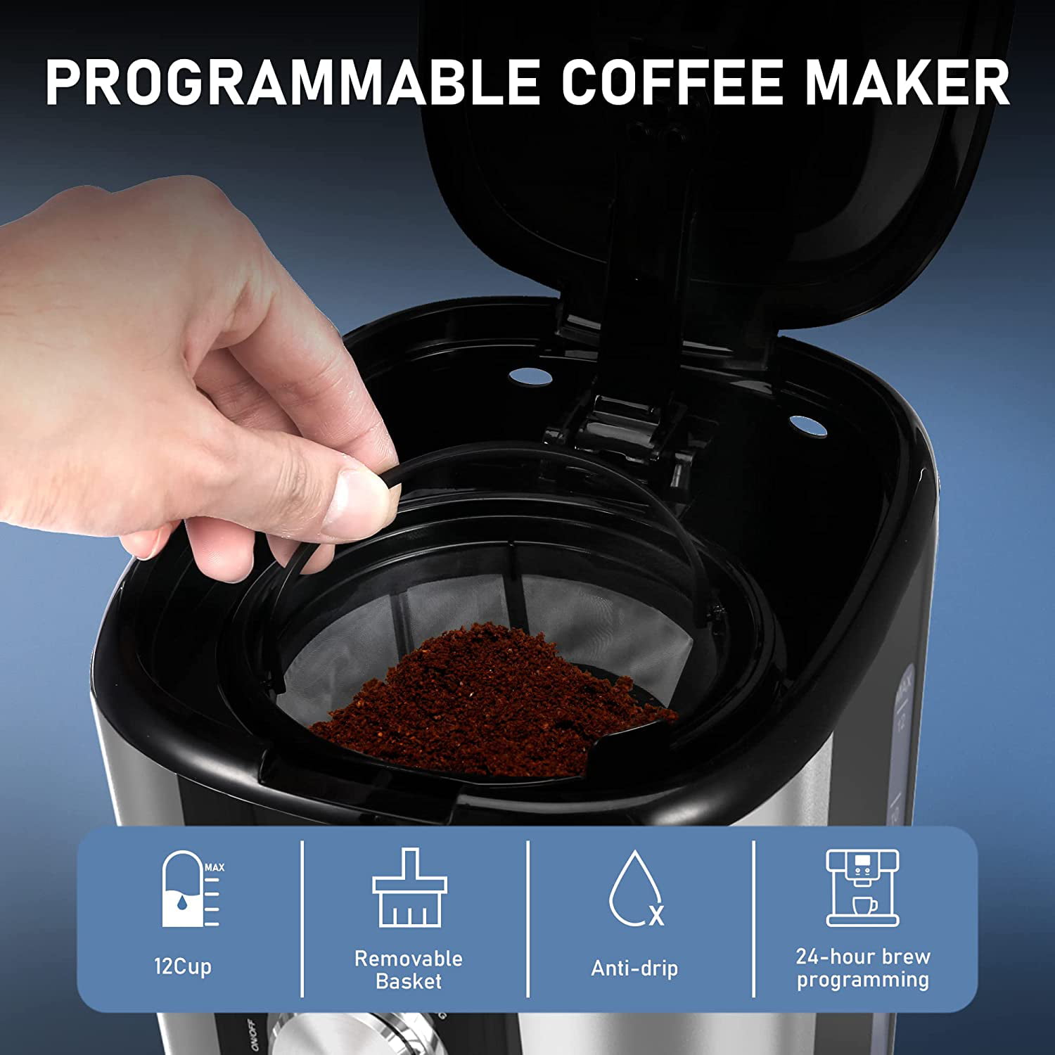  HESASDG 10-Cup Coffee Maker: Drip Coffee Maker with Programmable  Timer, Brew Strength Control, Coffee Pot, Permanent Filter, Smart Anti-Drip  System, Automatic Stainless Steel Coffee Machine,: Home & Kitchen