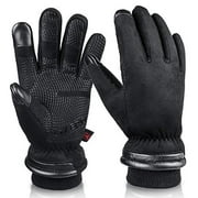 OZERO Insulated Work Gloves for Men Waterproof and Touch Screen Fingers Warm Cotton in Cold Weather Winter Black XL
