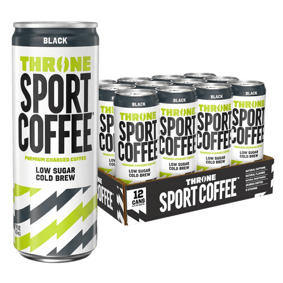 Throne Sport Coffee Cold Brew Black, 150mg Caffeine, B Vitamins, Dairy-Free, Low Sugar Coffee Drink, NSF Certified, 12 Pack