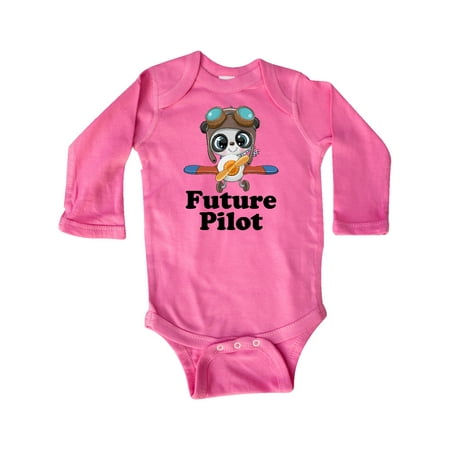 

Inktastic Boys Future Pilot Panda Gift Baby Boy Long Sleeve Bodysuit