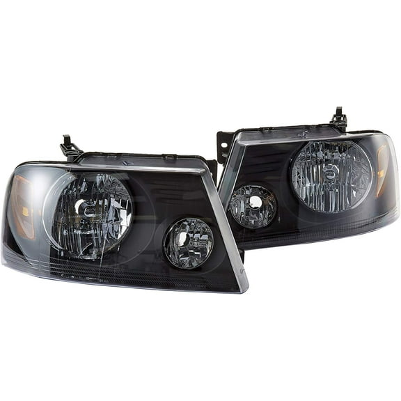 Factory Style Headlights Black Housing Clear Lens Made For And Compatible With 2004 - 2008 Ford F-150 F150 Lincoln Mark LT 04 05 06 07 08