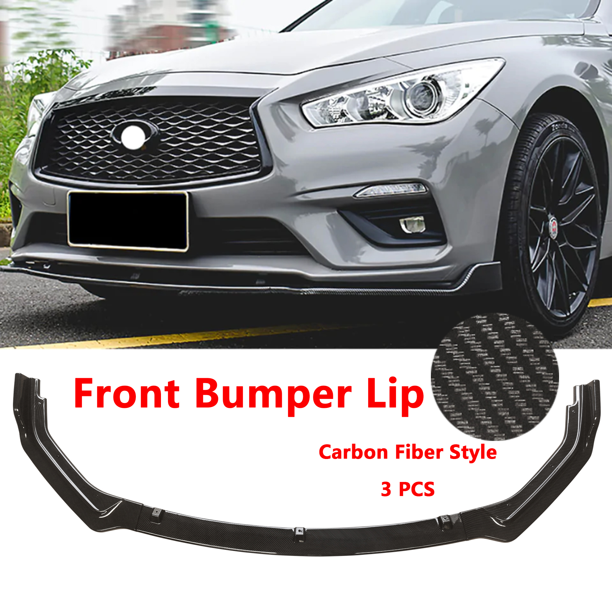 NINTE Front Splitter Bumper Lip for 2018-2023 Infiniti Q50 Base Spoiler  Carbon Fiber Style ABS 3Pcs