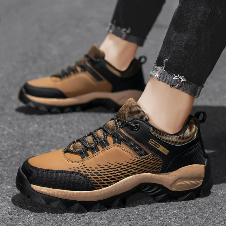 LBECLEY Non Slip Work Shoes for Men Walking Shoe Comfortable Leather Casual Tennis Shoes Men Hiking Shoes Brown Size 43