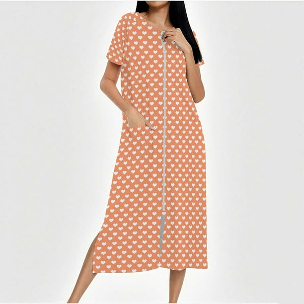 Camisón largo con cremallera para mujer, bata de punto, largo completo, color degradado, con bolsillos