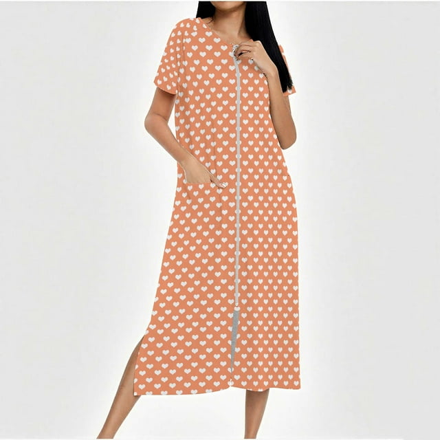 Camisón largo con cremallera para mujer, bata de punto, largo completo, color degradado, con bolsillos