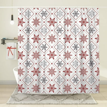 Newhomestyle Christmas Shower Curtains for Bathroom Snowflake Shower Curtain Winter Holiday Decorations Christmas Bathroom Decor 72x72