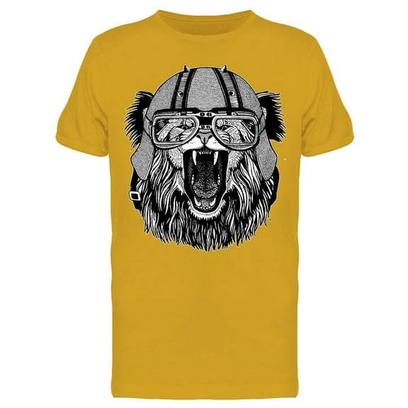 Roaring Lion With Biker Helmet T-Shirt Men -Image by Shutterstock, Male Small