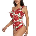 thumbnail image 3 of Picia Rose Flowers Pattern Women's One Piece Swimsuits,One Shoulder Swimwear Asymmetric ,Ruffle Monokinis Bathing Suits,High Waisted Flattering Bathing Suits-Small, 3 of 8