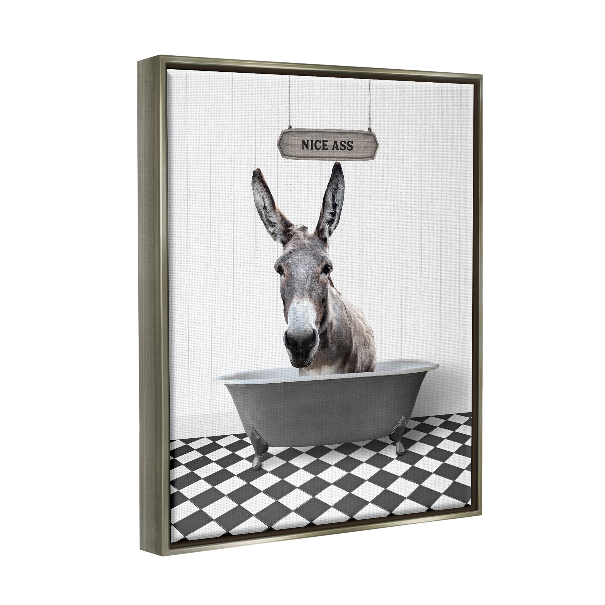 Stupell Industries Nice A** Funny Donkey Animals & Insects Painting Gray Floater Framed Art Print Wall Art, 25 x 31