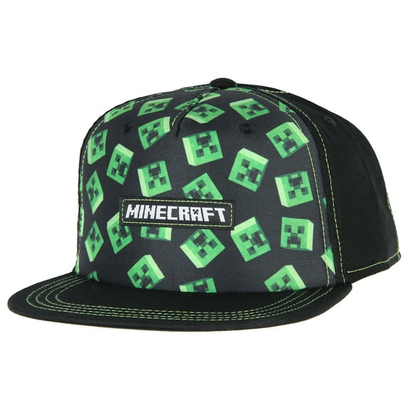 Minecraft Floating Creeper Head Design Flat Bill Youth Snapback OSFM Hat