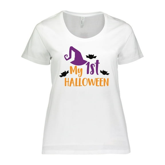 Inktastic My First Halloween, Witch Hat, Bats - Purple Black Women's Plus Size T-Shirt
