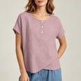thumbnail image 4 of cocolona Summer Tops for Women Short Sleeve Crew Neck Button Asymmetrical Hem Shirts Dressy Casual Solid Color Blouses, 4 of 5