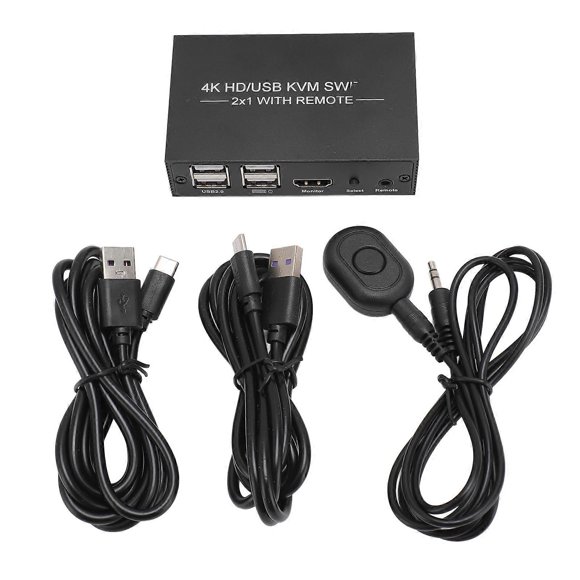Port USB 2.0 KVM Switch, 1 Display, 2 Computers, Support 4K x 2K HD Multimedia Interface, with 2 USB Cables