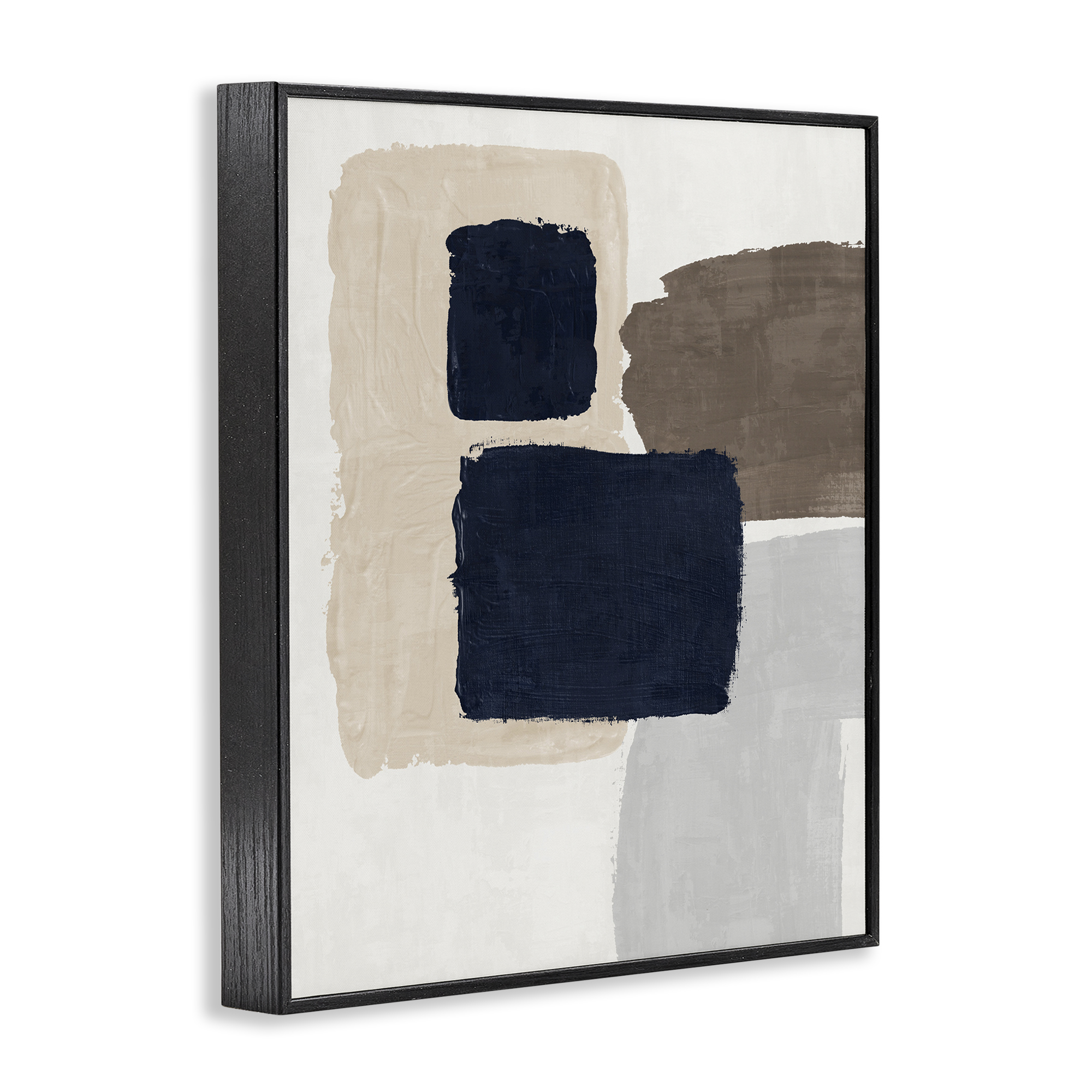 Stupell Industries Navy Blocked Shapes Abstract Painting Black Framed Art Print Wall Art, 16 x 20
