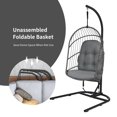 thumbnail image 4 of Patiojoy Modern Rattan Hanging Egg Swing Chair w/Stand Foldable Cushioned Hammock Gray, 4 of 9