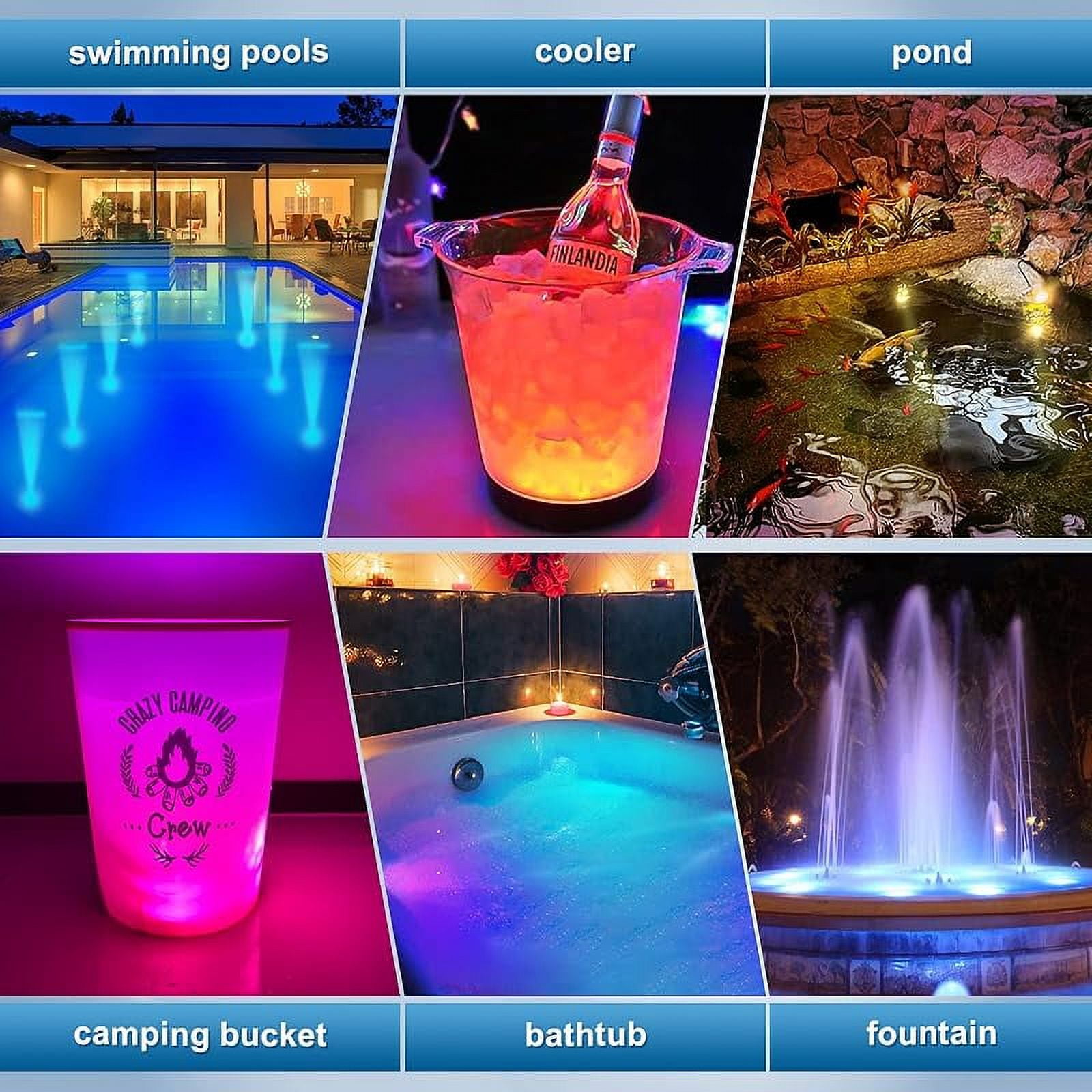 Pool Lights, Upgraded Rechargeable Submersible LED Lights with Remote IP68 Waterproof 16 Colors Hot Tub Underwater Pool Lights for above Ground Inground Pool, Bath, Party, Vase 2 Pack