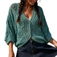 thumbnail image 3 of jiaxiM Lightweight Cardigans for Women Crochet Knit Open Front Long Sleeve Loose Casual Boho Summer Tie Front Beach Coverup, 3 of 6