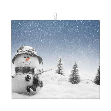 

Vsdgher Snowman And Christmas Tree Print Dish Drying Mat Kitchen Counter Mat Dish Drying Pad for Dishes Utensils Pots and Pans 16 x 18