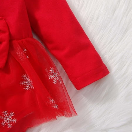 

nsendm Flower Girl Gown Christmas And Romper Long-sleeved Winter Girls Baby Dress Lace Autumn Girls Baby Girls Dress Dress Red 18-24 Months