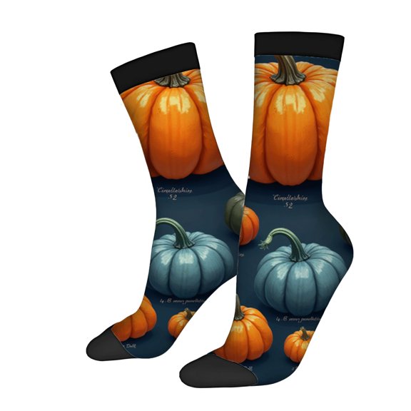 Vibrant Pumpkin Pattern Socks - 2 Pairs of Unisex Trendy Socks in Orange & Blue with Black Bands - Perfect for All Seasons