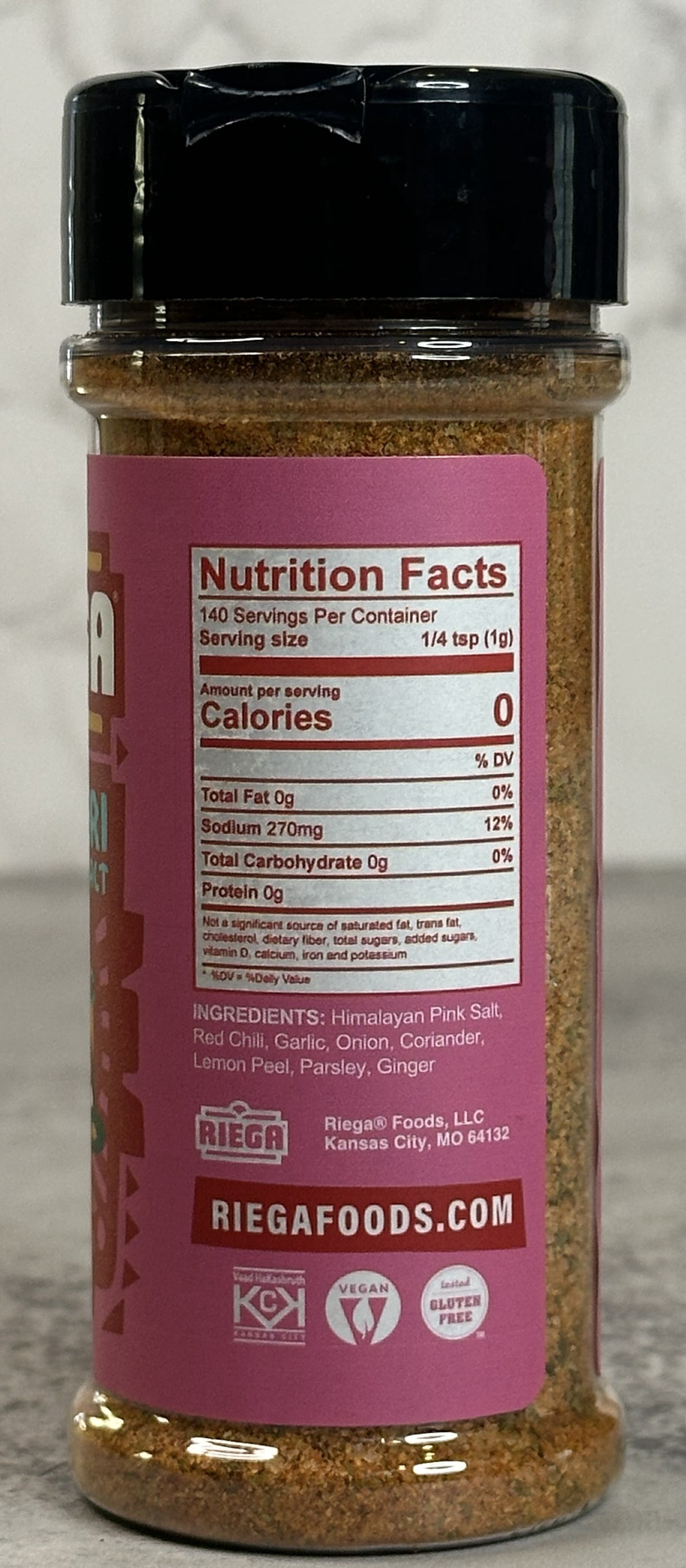 Riega Peri Peri Himalayan Pink Seasoned Salt Shaker, 4.9 oz, No Artificial Ingredients, Vegan