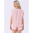 thumbnail image 4 of DARING DIVA Satin Pajama Short Sleeve Crew Neck Top Set M Pink, 4 of 6