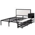 thumbnail image 3 of Euroco Metal Full Size Platform Bed with Two-Tier Storage Shelves, Wooden Storage Cabinet for Kids Teens, Black, 3 of 11